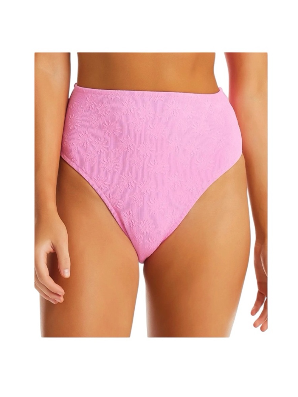 Jessica Simpson Textured High Waist Bikini Bottom Pink Lip Gloss Medium NWT